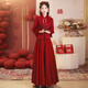 Chuangjing Yixuan Toast Wear Bridal Chinese Long Sleeve Cheongsam for Outing Party Long Retro Engagement Dress Two-piece Set Burgundy L