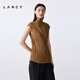 Langzi/LANCY2025 Winter New Design Fashionable High Collar Sleeveless Shirt Women's Retro Pleated Short Top Women Autumn Leaf Yellow M