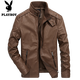 Playboy (PLAYBOY) Leather Jacket Men's Jacket Spring and Autumn Thin PU Leather Jacket Short Stand Collar Leather Jacket Men's Casual Fashion Slim Trend Black Thin XL 125-135Jin Jin is equal to 0.5 kg