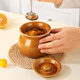 Stew pot for stewing household steamed egg custard over water, small crock pot steaming pot, ceramic one-server with lid, soup and egg custard, thickened version, crock pot stew pot (brown), single pack 500ml