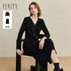FINITY Fashion Suit 2025 Winter New Simple Elegant Deep V-Neck Temperament Two-piece Set for Women Black M