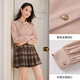 Xiangying pink long-sleeved shirt for women 2025 winter new bow collar age-reducing loose light workplace commuting shirt silver peony S