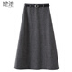 She pool textured woolen skirt women's 2025 autumn new style simple high waist mid-length solid color A-line skirt