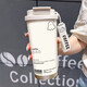 Heenoor niedlicher Ghost Thermometer hochpräziser Student Edelstahl tragbare neue doppelte Trinkkaffeemänner und Frauen Strohwasserbecher BXAB13798 Ghost + mit Lanyard Ceramic Innenboden