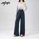 Pantalones de patas anchas de estilo MJ para mujeres en verano delgada de agua alta de color alto Pantalones casuales versátiles versátiles versátiles de pierna recta marina s