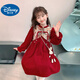 Disney Baby Girl Herbst- und Winterkleid 2025 New Children's Palace Rote Prinzessin Kleid kleines Mädchen Chinesische Stil Chinese Style Cheongam Rock Red (Winter plus Samt, Give Dolls) 130 (Upgrade -Modell)
