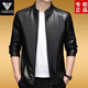 ARMANI EXCHANGE Armani autumn and winter new leather jacket men's father's business casual Haining sheepskin jacket black stand-up collar (single style) M 170 (95-120Jin Jin equals 0.5 kg)