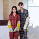 American Standard Autumn and Winter New Long Sleeve Couples Pure Cotton Pajamas Set Women Can Wear Casual Plaid Soft Cotton Home Clothes Men Twilight Blue (brushed cotton) 3XL