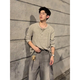 POUM old money style Henry collar long-sleeved polo shirt for men in autumn, handsome pit stripe textured knitted sweater inner top JSFS-W130 beige M