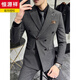 Hengyuanxiang khaki double-breasted gun lapel suit men's vertical stripe slim fit banquet casual small suit jacket navy blue suit S (80-95Jin Jin equals 0.5kg)