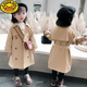 G.DUCKKIDS Girls' Jacket Spring and Autumn Children's Double-breasted Casual Jacket Top Mid-Length Trendy Coat Children's Windbreaker Khaki 110 Recommended Height 100-105cm Age 4-5