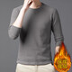 Men's round neck thermal underwear plus velvet warm autumn clothing for winter solid color slim long-sleeved T-shirt tops round neck black 2XL (recommended 135-150 Jin Jin equals 0.5 kg)