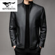 SEPTWOLVES stand collar leather jacket for men middle-aged dad autumn and winter new leather jacket men's business casual plus fleece leather jacket black thin 2XL 185 (suitable for weight 150-165)