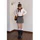 EGGKA Korean high-waist A-line plaid woolen skirt retro arm-wrap versatile short skirt E25B30166AF black S