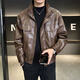 Playboy (PLAYBOY) Haining Motorcycle Leather Jacket Business Casual Lapel New Trendy Handsome Slim Men's Leather Jacket Short Style Brown 4XL Recommended 170-190 Jin Jin equals 0.5 kg