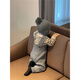 In stock baby spring and autumn knitted overalls, weightlifting pants, Korean children's pants, baby spring wool jumpsuit gray overalls + apricot black striped sweater 66cm