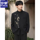 ROMON new Chinese style men's adult dress engagement wedding suit stand collar golden bamboo DK tunic suit class suit black suit XL
