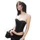 Satin black tube top for women, French style hot girl fishbone corset, beautiful little shirt for outer wear, black S