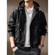 Revium high-end trendy brand motorcycle style detachable hooded PU leather jacket for men 2025 autumn and winter new tough guy retro loose jacket black M suitable for 100-120Jin Jin equals 0.5 kg