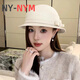 NY-NYM autumn and winter mesh small bow wool hat women's retro Hepburn style woolen hat temperament elegant small brim basin hat milky white adjustable (54-58cm)