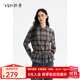 Birds and New Wine Design Drawstring Plaid Long Sleeve Shirt Women's 2025 Winter New Lapel Loose Top Plaid Tan HMJ04 L