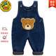 G.DUCKKIDS baby denim overalls autumn and winter plus velvet cute little bear jumpsuit for boys and girls without falling off the shoulders trendy baby cotton pants blue 90