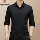 Pierre Cardin long-sleeved shirt men's spring and autumn loose trendy business casual knitted plaid shirt for young and middle-aged people, black 2XL