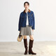 InMAN (INMAN) pure cotton contrast lapel denim jacket for women 2025 autumn fashion retro versatile loose jacket top dark denim blue XL