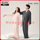 FENTENGG Super Soft Modal Couple Pajamas for Women Spring and Autumn with Breast Pad New Long Sleeve Long Pants Home Clothes Men Lilac-Female M