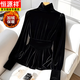 Hengyuanxiang gold velvet bottoming shirt women's top autumn and winter style inner long-sleeved shirt 2025 black thickened plus velvet black plus velvet style L 110-120Jin Jin is equal to 0.5 kg