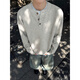Zhiwei cleanfit Henry collar long-sleeved knitted sweatshirt men's autumn and winter new American retro warm base shirt clothes white flower gray XL recommended 135-150Jin Jin equals 0.5 kg