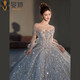 
Three-point DreamWork Wedding Dress Bride Main Yarn Heavy Industry High-Custom tailing French Starry One-Shoulder Wedding Dress Women's New Style Bride S Qidi Wedding Dress L All Size