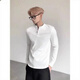 Xinghelai White Henley Collar Right Shoulder Heavy Long Sleeve T-Shirt Men's Handsome Bottoming Shirt Yuppi American Style White L 110-130Jin Jin is equal to 0.5 kg