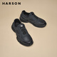 Harson Men's Winter Swivel Buckle Casual Leather Shoes Thick Sole Business Commuting Genuine Leather Sports Walking Shoes Black Blue 41