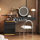 KSALOY Italian dressing table and drawer integrated bedroom small apartment storage cabinet light luxury high-end dressing table jewelry display cabinet warm white dressing table + 0.5 meter three drawer cabinet + LED round mirror + acrylic chair 100cm dressing table overall solid wood multi-layer