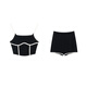 Dupipitao original relaxationism casual sports style black sweatshirt suspender top three-piece set suspenders + shorts L