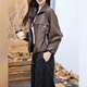 Fabric Story Luofen Flagship Store Women's Clothing 2025 New Style High-end Temperament Casual Versatile Trendy Leather Jacket Autumn Brown Jacket M