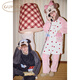 Gukoo Couple Pajamas Winter Coral Velvet Warm Disney Co-branded Raglan Sleeve Women's Home Clothes Set Men's Pajamas D Bear Black Men's Suit XL