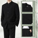 Bgundy high-end suit, new Chinese style groom, wedding and engagement, black stand-up collar tunic suit, black jacket + pants + white stand-up collar lining 2XL