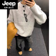 JEEP SPIRIT 2025 new sweater gray American retro Henry collar sweater men's winter lazy style knitted sweater cl light gray M