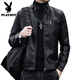 Playboy (PLAYBOY) Stand Collar Leather Coat Men's 2025 Spring and Autumn New Trendy Upper Clothes Men's Velvet Thickened Winter Workwear Jacket 609 Coffee Velvet XL