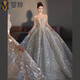 
Three-point DreamWork Wedding Dress Bride Main Yarn Heavy Industry High-Custom tailing French Starry One-Shoulder Wedding Dress Women's New Style Bride S Qidi Wedding Dress L All Size