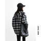 CHIC VEN 2025 Autumn and Winter Cotton Brushed Feel Versatile Hooded Plaid Shirt Lazy Feeling Long Sleeve Shirt Women chicven navy plaid S (43-58kg)