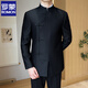 ROMON Chinese Style Stand Collar Suit Men's Suit Business Casual Versatile Fashion Banquet Button Dress Groom Wedding Suit Black (Single-piece Suit) XL (125-140Jin Jin equals 0.5kg)