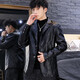 MGOLCPS men's leather jacket autumn and winter velvet thick Korean version trendy handsome suit leather jacket leather jacket motorcycle suit men's black ZW8937 non-velvet M
