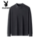 Playboy autumn and winter new Henry collar German velvet long-sleeved T-shirt for young and middle-aged men two-button stand-up collar casual bottoming shirt sweatshirt for men black gray S 165