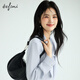 Evely Jiang Xin endorses basic silhouette V-neck streamer shoulder-covered pleated cuffs pearl button fashion top 2025 autumn suit Ice cold blue S 80-105Jin [Jin equals 0.5 kg]