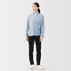 MUJI Women's Cotton Washed Oxford Button Collar Long Sleeve Shirt Saxony Blue L