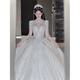 Wei Lian Menglan's main wedding dress bride 2025 new long-sleeved French heavy-textured pregnant women's light large tail wedding dress white floor-length wedding dress plus eight-piece set S Weight 90Jin Jin is equal to about 0.5 kg