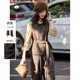 Awakening paradise, belted, fashionable and high-end, winter fashion fake two-piece shirt, straight wide-leg trousers, women's suit, dark brown S